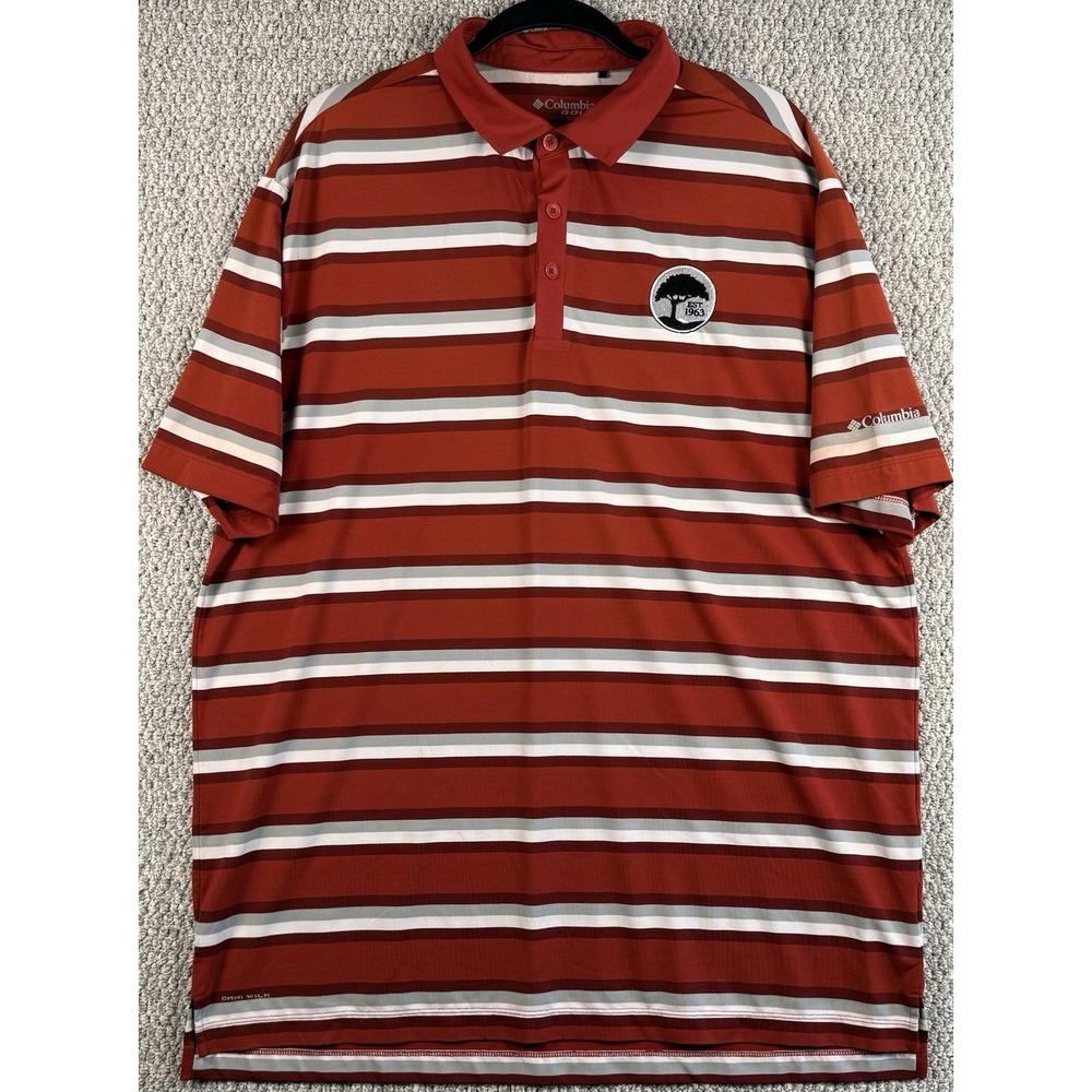 Columbia Omni Wick Golf Polo XL Red Striped Stretch Performance Logo